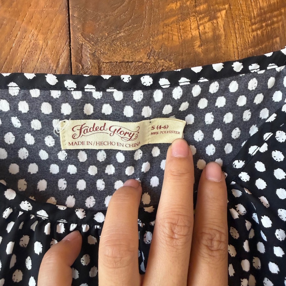 Faded Glory Womens Polka Dot Camisole Spaghetti Strap Tank Top Black White Small - Picture 4 of 4